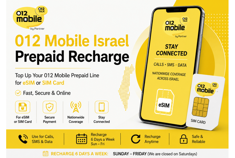 TopUp 012 Mobile Israel Prepaid SIM Card > Recharge SIM Online