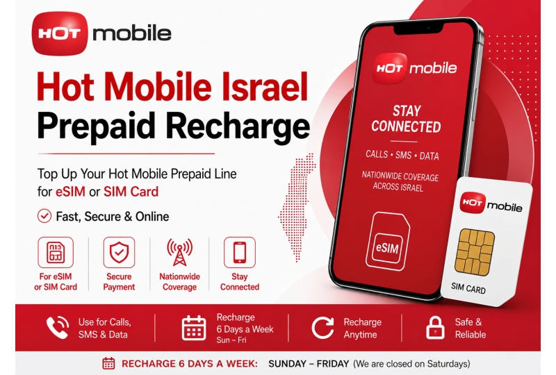 TopUp Hot Mobile Israel Prepaid SIM Card > Recharge eSIM Online
