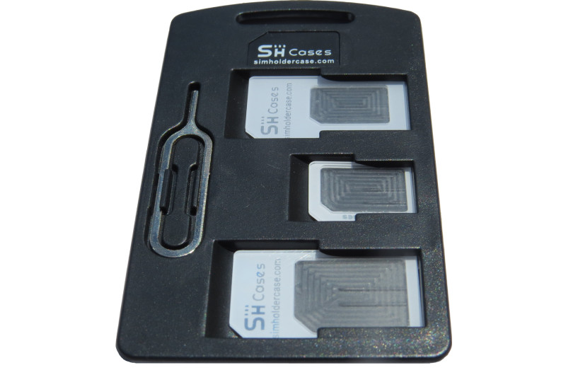 Small SIM Card Holder Case with 3 sim card adapters & Iphone Pin