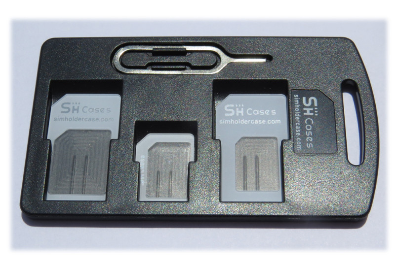 Small SIM Card Holder Case with 3 sim card adapters & Iphone Pin